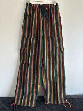 Peru/Ecuador Handmade Cotton Striped Hippie Boho Pants Joggers Size XL